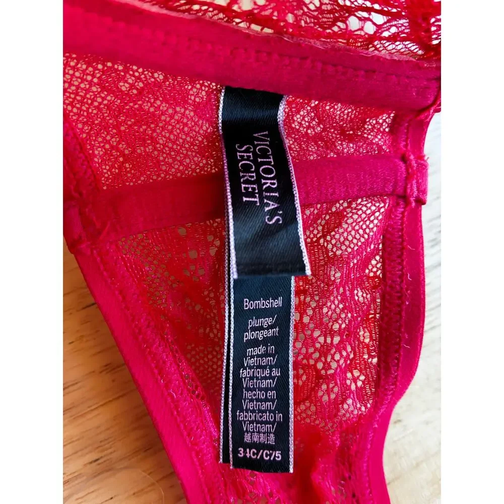 Victoria's Secret Bombshell Unlined Bra 34C Red Front Closure